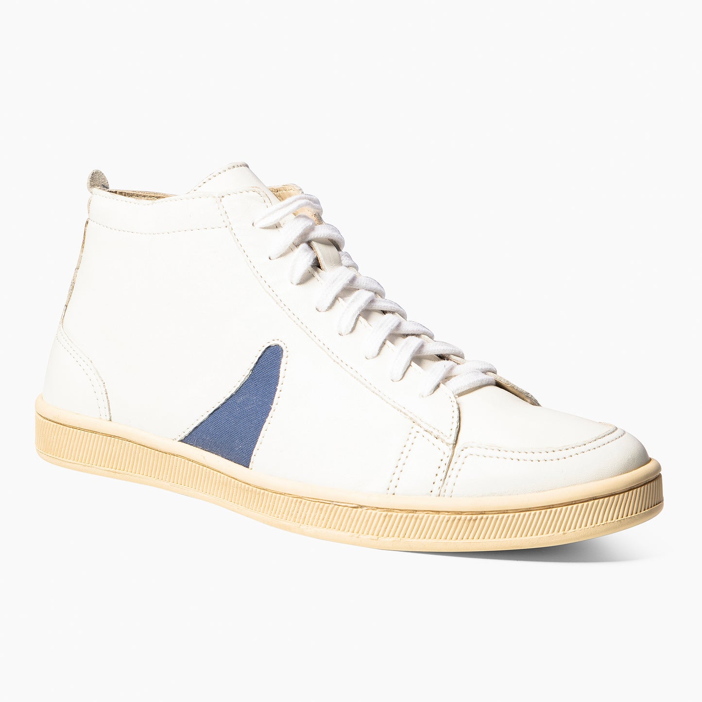 
                  
                    White Leather Blue Horn Lamu High Top Sneakers
                  
                