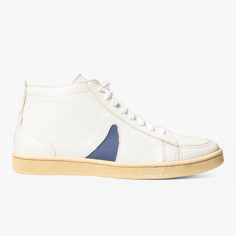 White Leather Blue Horn Lamu High Top Sneakers