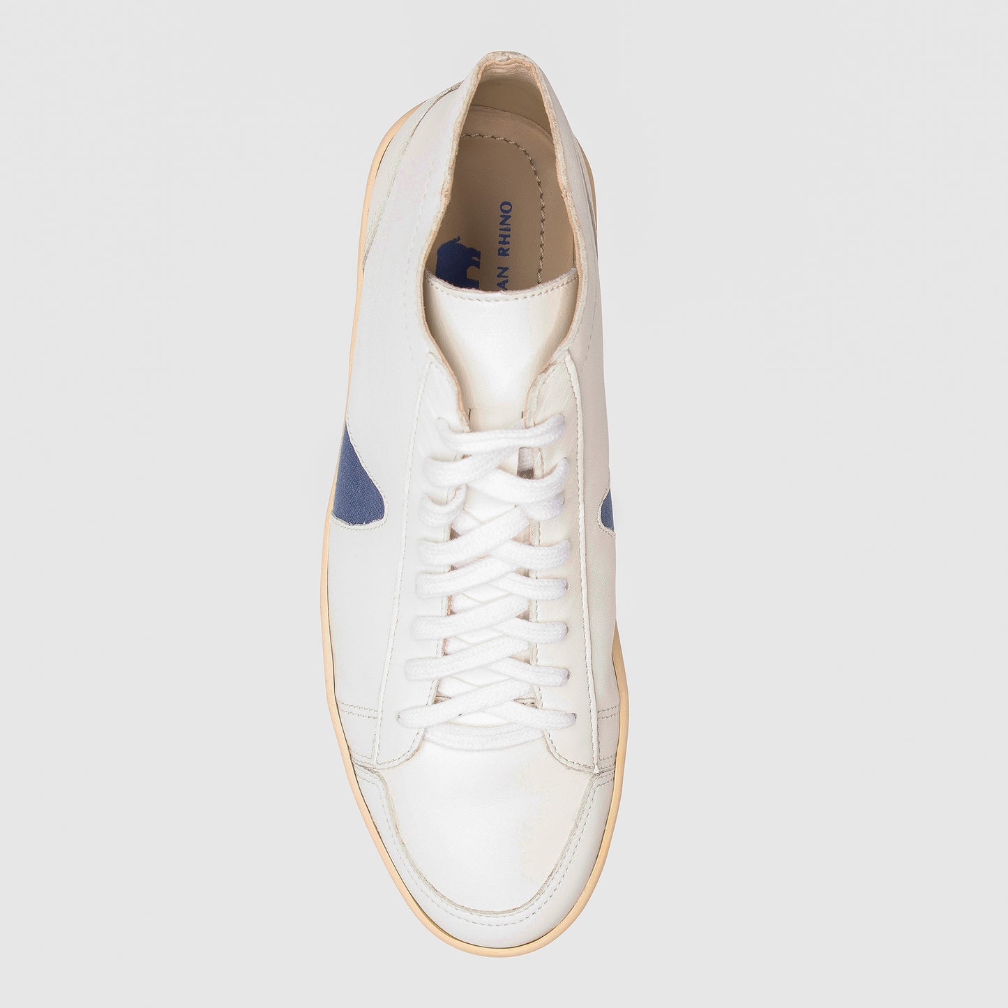 
                  
                    White Leather Blue Horn Lamu High Top Sneakers
                  
                