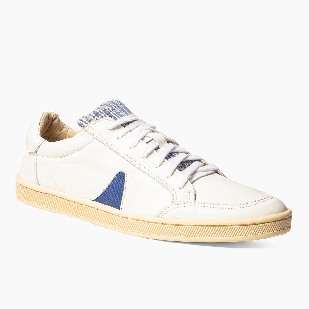 White Leather Blue Horn Nomad Classic Unisex Sneakers
